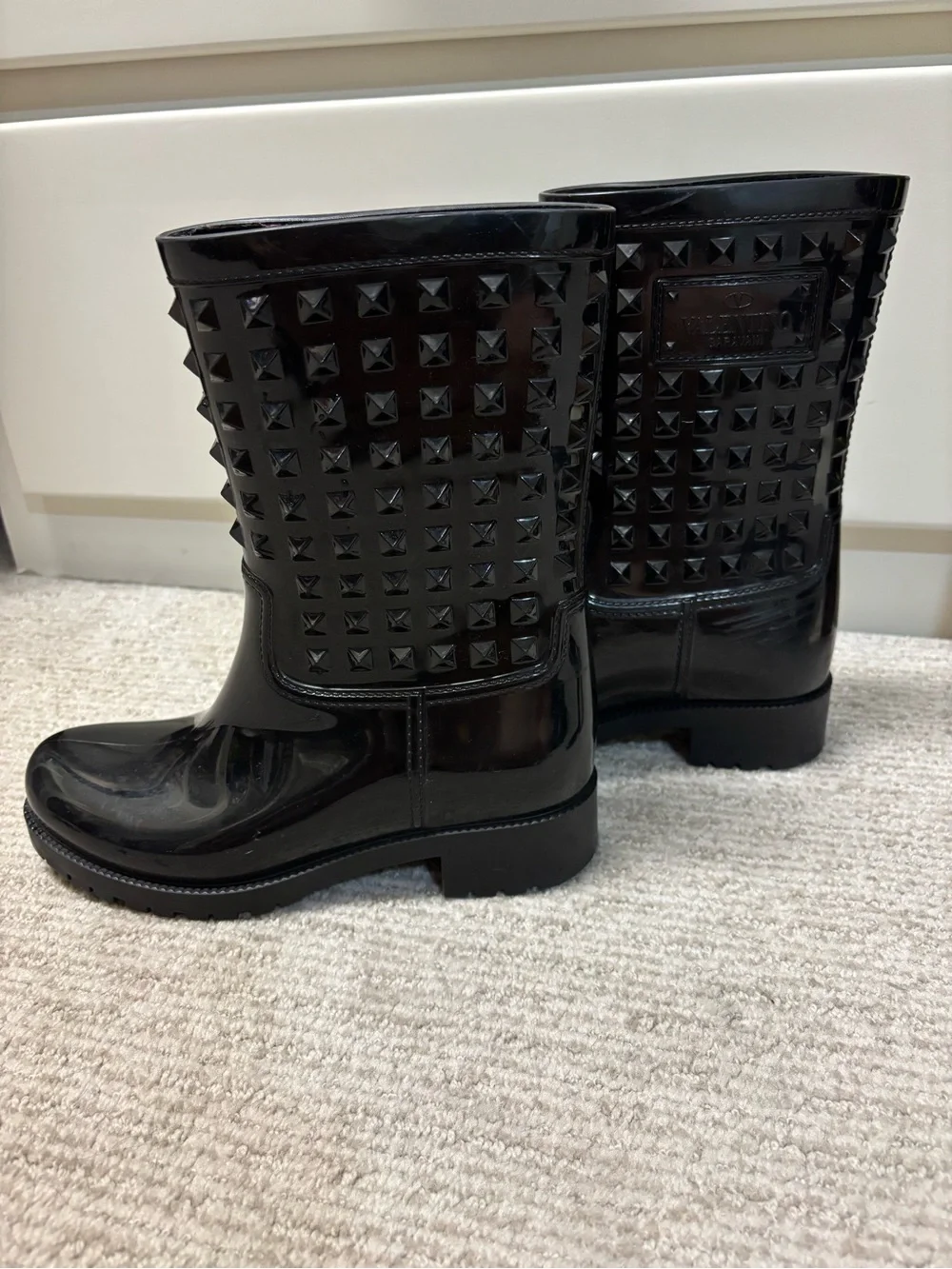Valentino Black Studded Glossy Rain Boots